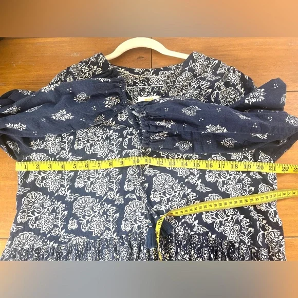 Anthropologie Maeve Carlita Tierd Tunic Dress Cotton Blue Floral Mini Boho - Picture 13 of 13